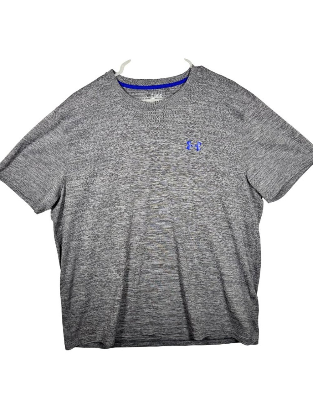 Under Armour Mens 2XL Loose Fit HeatGear T-Shirt Gray Blue Logo Lightweight